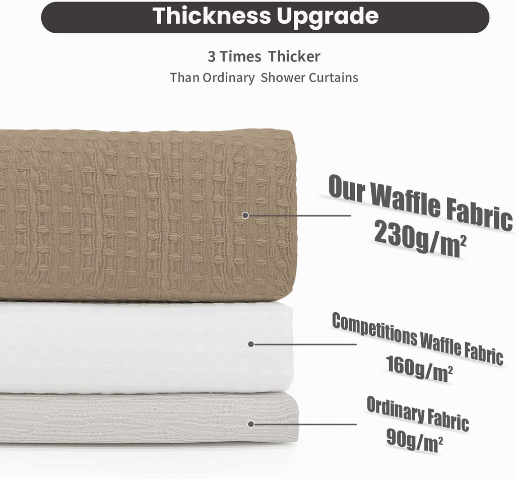 No Hook Shower Curtain with Snap-in Fabric Liner, Waffle Weave 230 GSM Polyester, Weighted Hem, Water Repellent