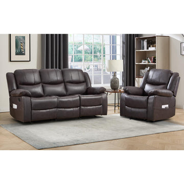 2 Piece Manual Recliner Sofa Set, Faux Leather Furniture Reclining Couch Set, Included Recliner Chair and 3 Seat