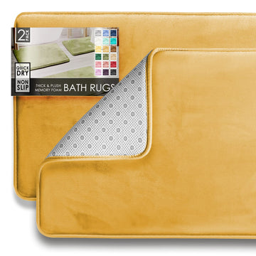 2 Piece Bathroom Rugs Bath Mat Set, Velvet Memory Foam Bath Mats - Non-Slip, PVC Backing Bath Rugs, Washable - Dries