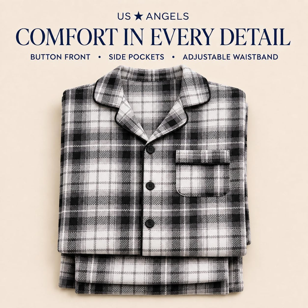 Boys Pajamas Set, Long Sleeve Button Front Top & Pants, Plaid