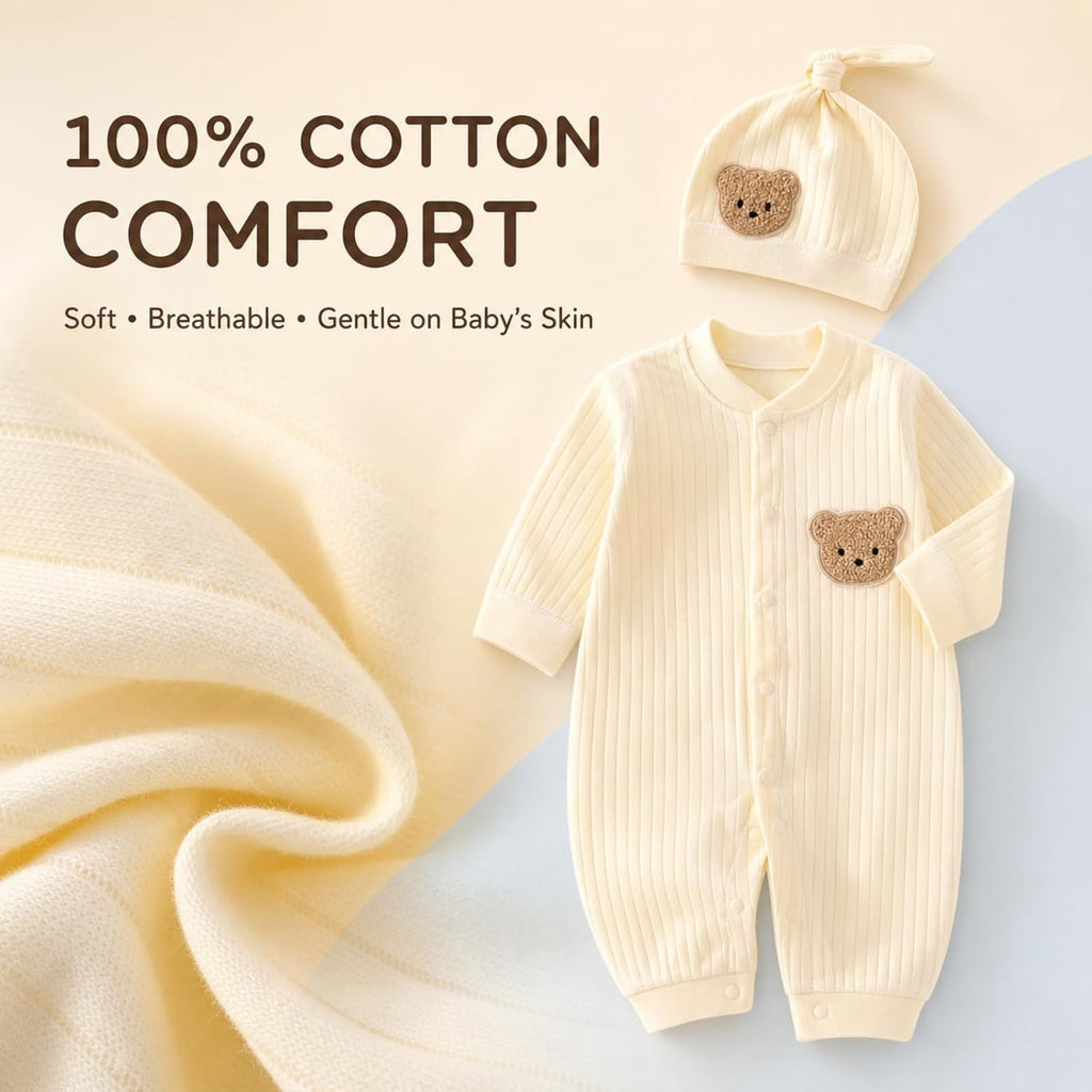 Pack Newborn Baby Boy Girl Clothes with Hat, 100% Cotton