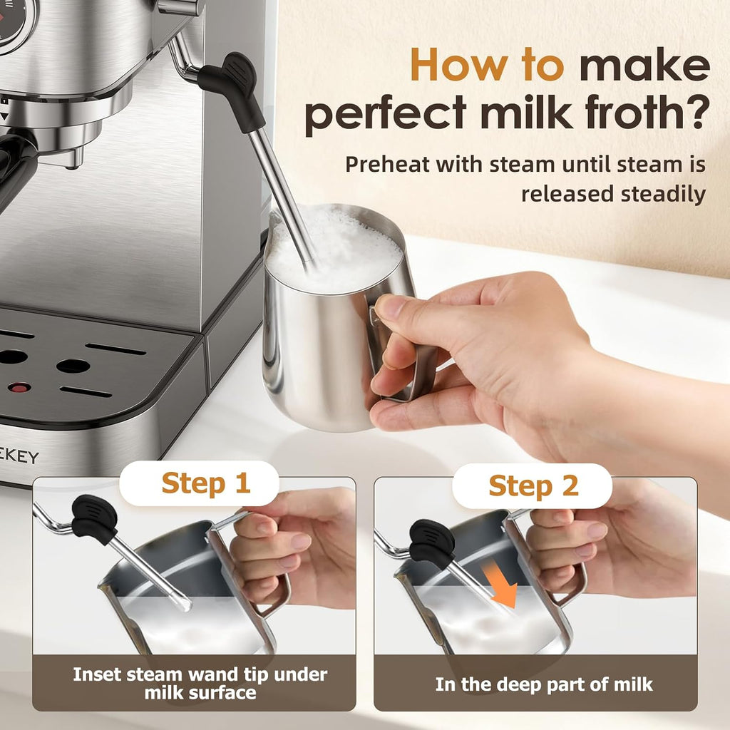 Espresso Machine with Milk Frother, 20 Bar Compact Expresso Coffee Machines , Stainless Steel Espresso Maker with