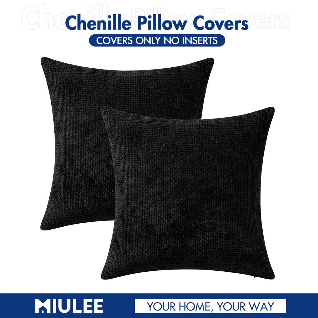 Decorative Couch Throw Pillow Covers 16x16 Inch Black 2 Pack