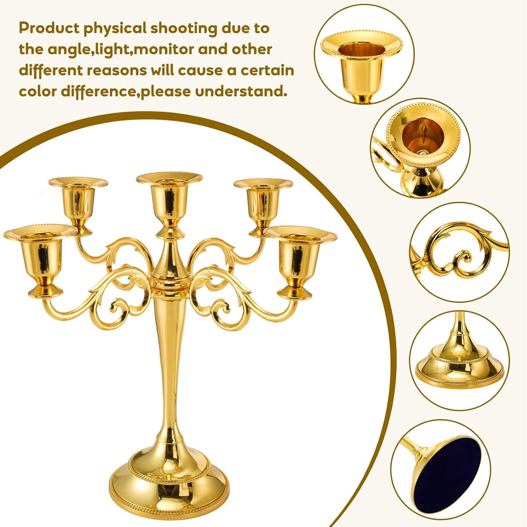 5 Arm Gold Candelabra, Candelabra Candle Holder, 10 Inch Tall Candlesticks Holder, Elegant Taper Candle Holder
