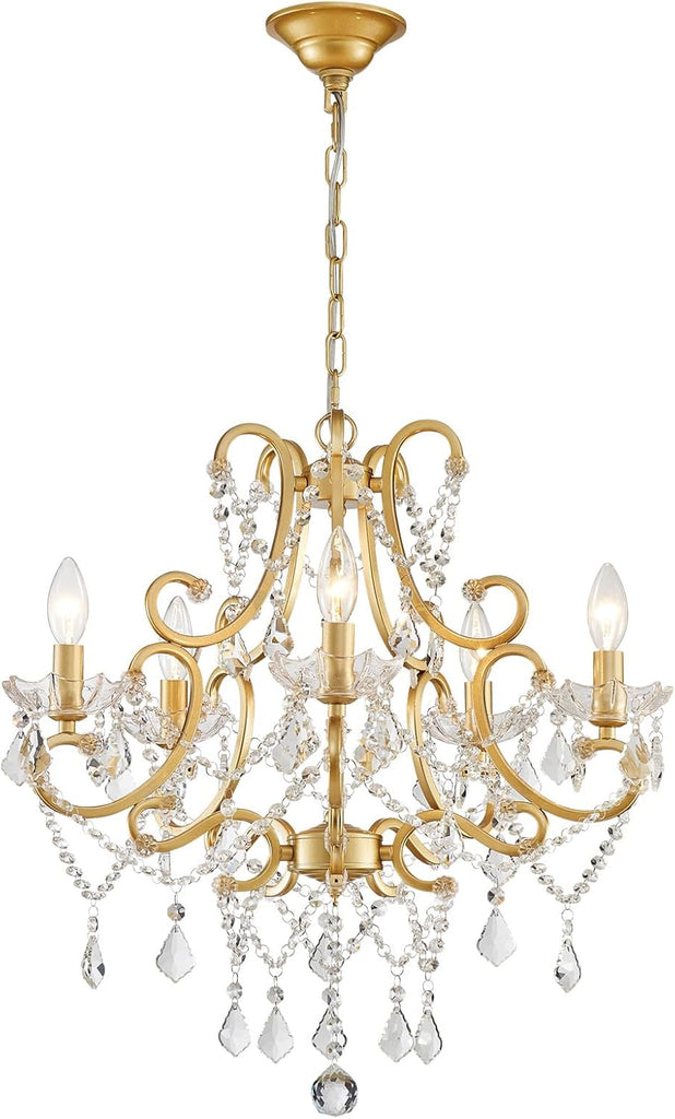 Crystal Chandelier, 5-Light Gold Chandelier for Dining Room Light Fixture, K9 Crystal Pendant Ceiling Light Fixture, Modern Candle Chandelier for Living Room Kitchen Island Entryway Bedroom A110-B0DJ27ST1N