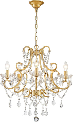 Crystal Chandelier, 5-Light Gold Chandelier for Dining Room Light Fixture, K9 Crystal Pendant Ceiling Light Fixture, Modern Candle Chandelier for Living Room Kitchen Island Entryway Bedroom A110-B0DJ27ST1N