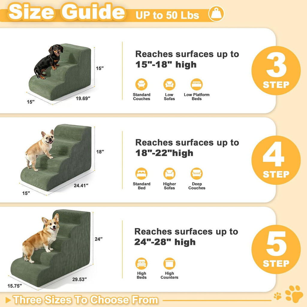 Dog Stairs for Small Dogs, 3-Steps Pet Ramp for Couch Bed, 15" H