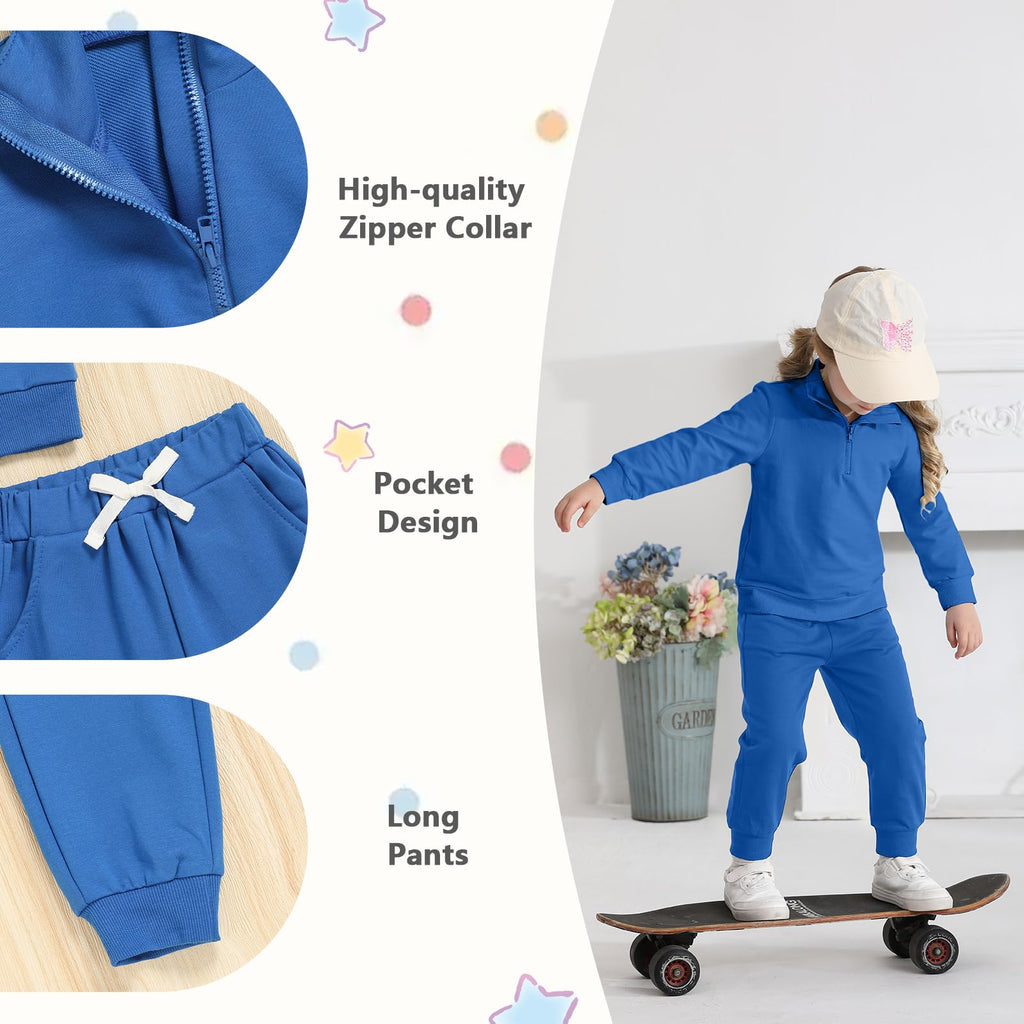 Toddler Matching Outfits Boy and Girl Fall Clothes Baby Long Sleeve Winter Sweatsuit Sets(royal blue,6t)