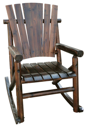 Char-Log Single Rocker, Adult Outdoor Indoor Wood Rocking Chair, Solid Pine and Fir Construction, Brown Finish for