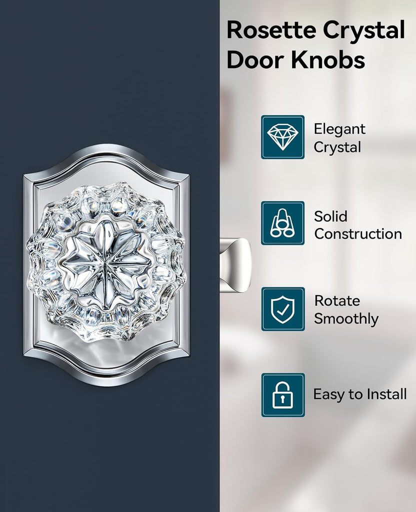 Glass Door Knobs, Passage Polished Chrome Door Knobs, 3 Pack