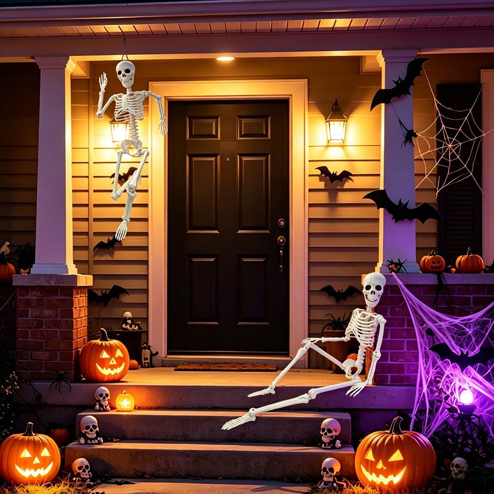 36" Skeleton Halloween Decorations, 3FT Realistic Full Body Movable Posable Joints Skeleton, Creepy Halloween Plastic