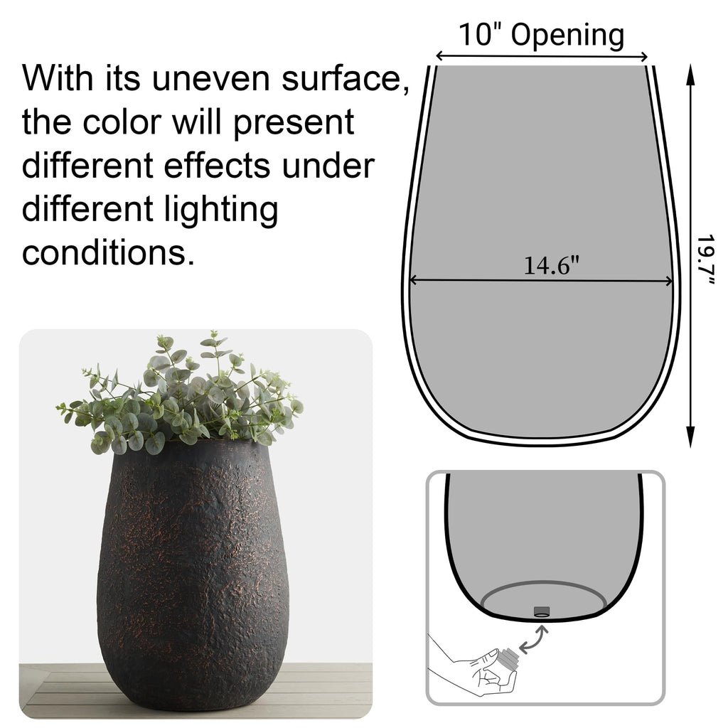19.7" Weathered Concrete Planter with Drainage Hole for Outdoor Indoor