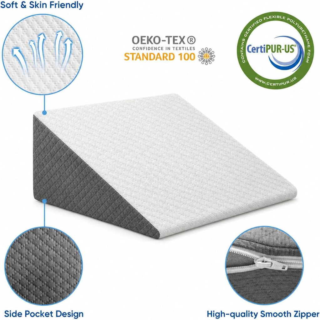 Wedge Pillow for Sleep Apnea, 12 Inch Memory Foam Bed Wedge Pillow | Bed Wedge Pillow for Headboard Triangle, Acid