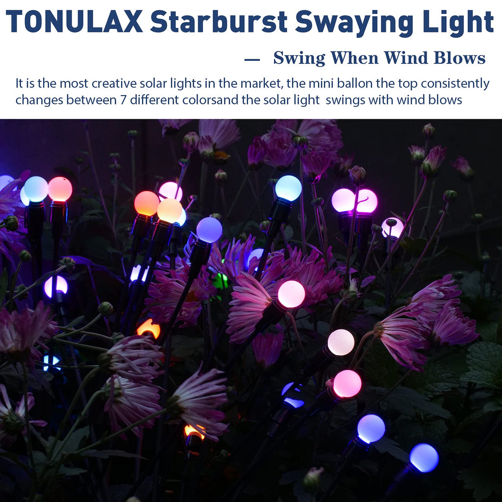 Solar Garden Lights, Starburst Swaying Light - Swaying When Wind Blows, Solar Lights Outdoor Decorative, Color