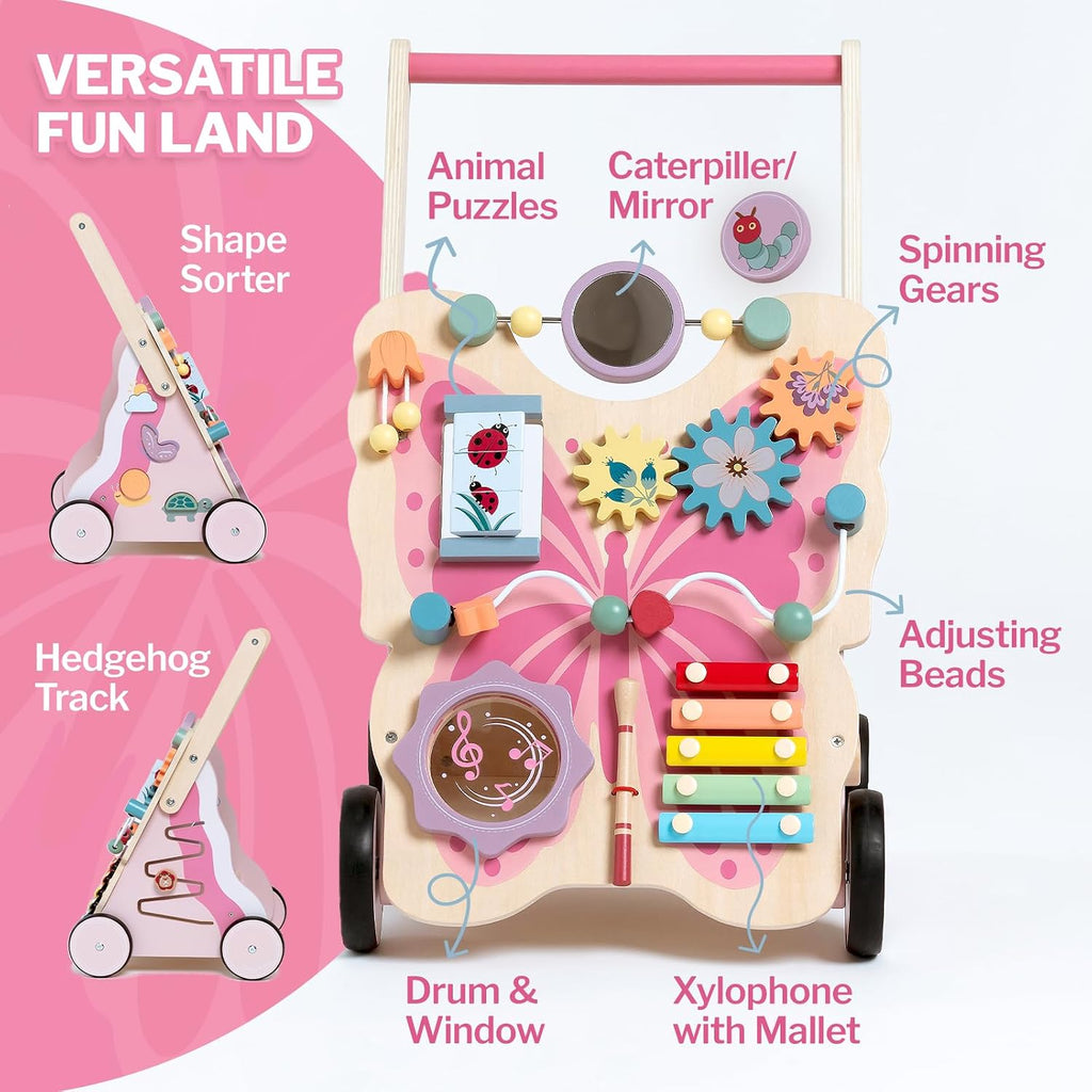 Wooden Push Walker for Girls Kid 18-36months with Activity Center