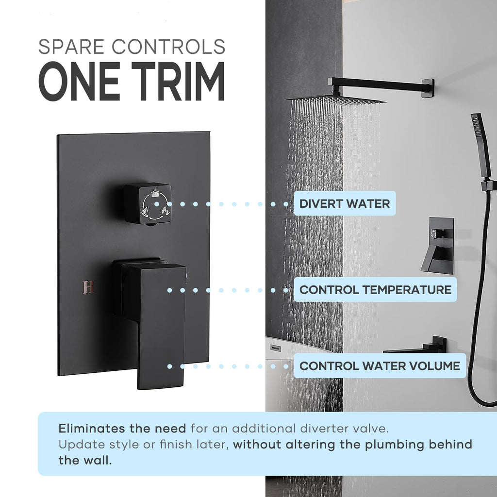 Shower Faucet Set with Tub Spout, 10 Inch Shower Head, Matte Black
