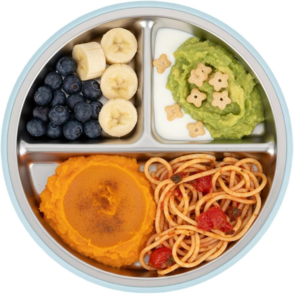 3 Pack Stainless Steel Baby Suction Plates With Lids