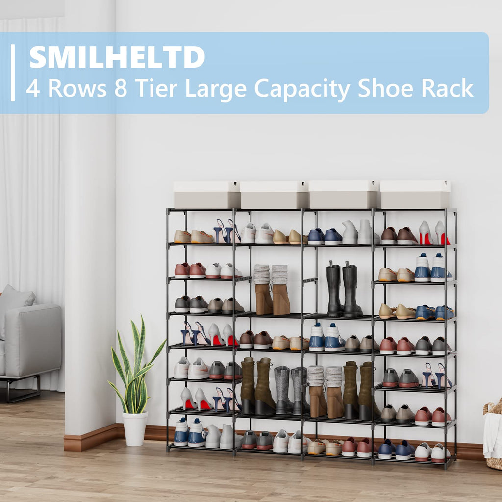 Large Shoe Rack 4 Row 8 Tier Holds 64 Pairs