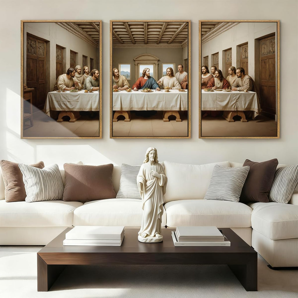 The Last Supper Canvas Wall Art Framed Christian Wall Decor 24x36 Inch Framed Jesus Religious Painting Modern Bible