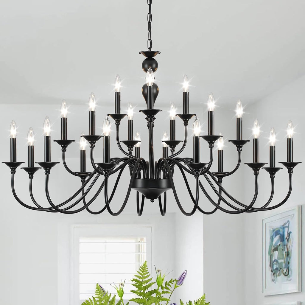 Black Chandelier 21 Light, Large Farmhouse Chandeliers for Dining Room Light Fixtures Over Table, 3 Tier Industrial Candle Hanging Lighting Fixture for Living Room Foyer Staircase Restaurant Villa A109-B0DLKR1C9X
