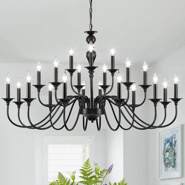 Black Chandelier 21 Light, Large Farmhouse Chandeliers for Dining Room Light Fixtures Over Table, 3 Tier Industrial Candle Hanging Lighting Fixture for Living Room Foyer Staircase Restaurant Villa
