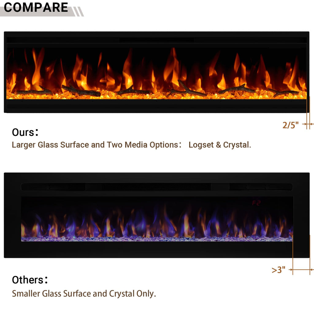 30 inch Electric Fireplace, 4.3" Ultra-Thin Electric Fireplace Inserts, Ultra-Narrow Frame, Wall Mounted and Recessed