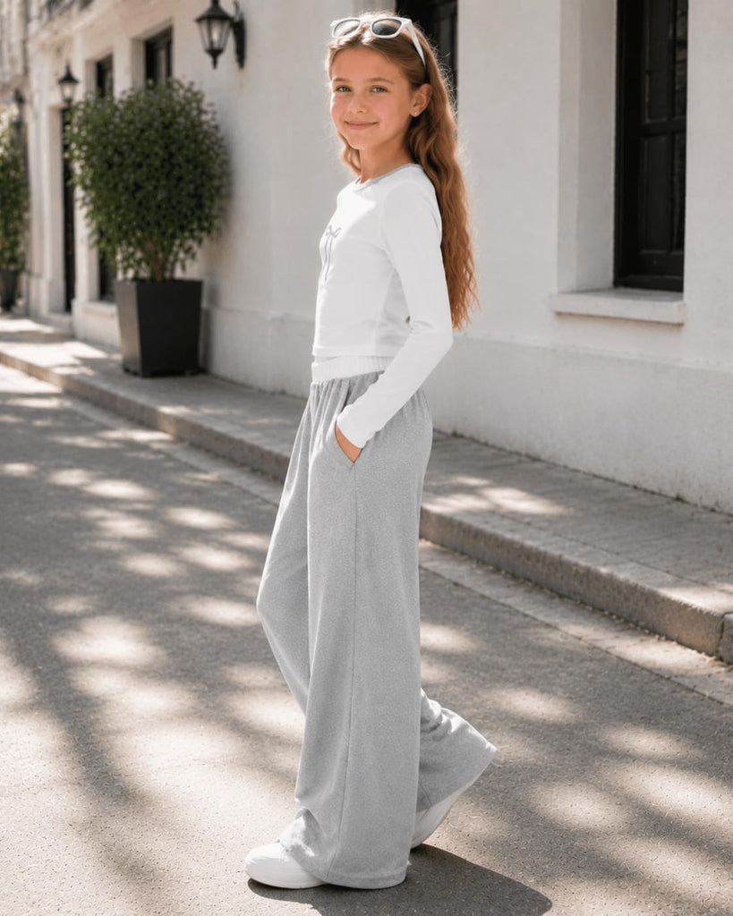 Tween Girls Clothes 2 Piece Outfit Long Sleeve Top + Wide Leg Pants Girl Trendy Clothing Set