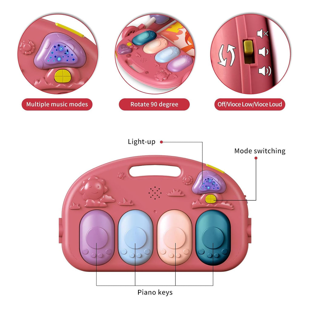 Gym Play Mat, Piano Kick and Play Lights and Music Tummy Time Toys Infant Musical Activity Gym Mat for Visual