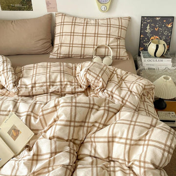 Comforter, Taupe Gingham Plaid Comforter