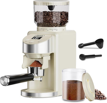 Burr Grinder,35 Grind Espresso Drip French Press,Anti-Static Beige | 35 Grind Levels for Espresso, Drip & French