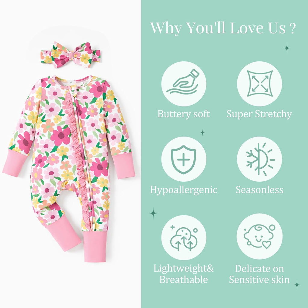 Bamboo Viscose Baby Footie with Headband