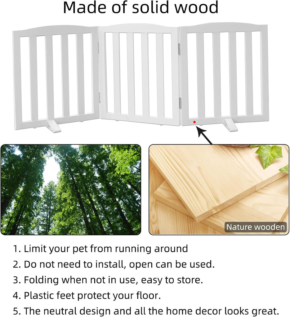 Foldable Freestanding Indoor Dog Gate Wood White Long Pet Gates Dog Fence for Stairs Puppy Gates s, Pet Fence, Puppy