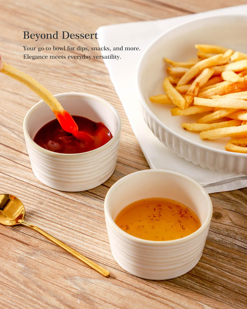 6 oz, Ceramic Creme Brulee Oven Safe, Rustic Souffle Custard Cups for Baking, Dipping, Sauce, Desserts, Ice Cream