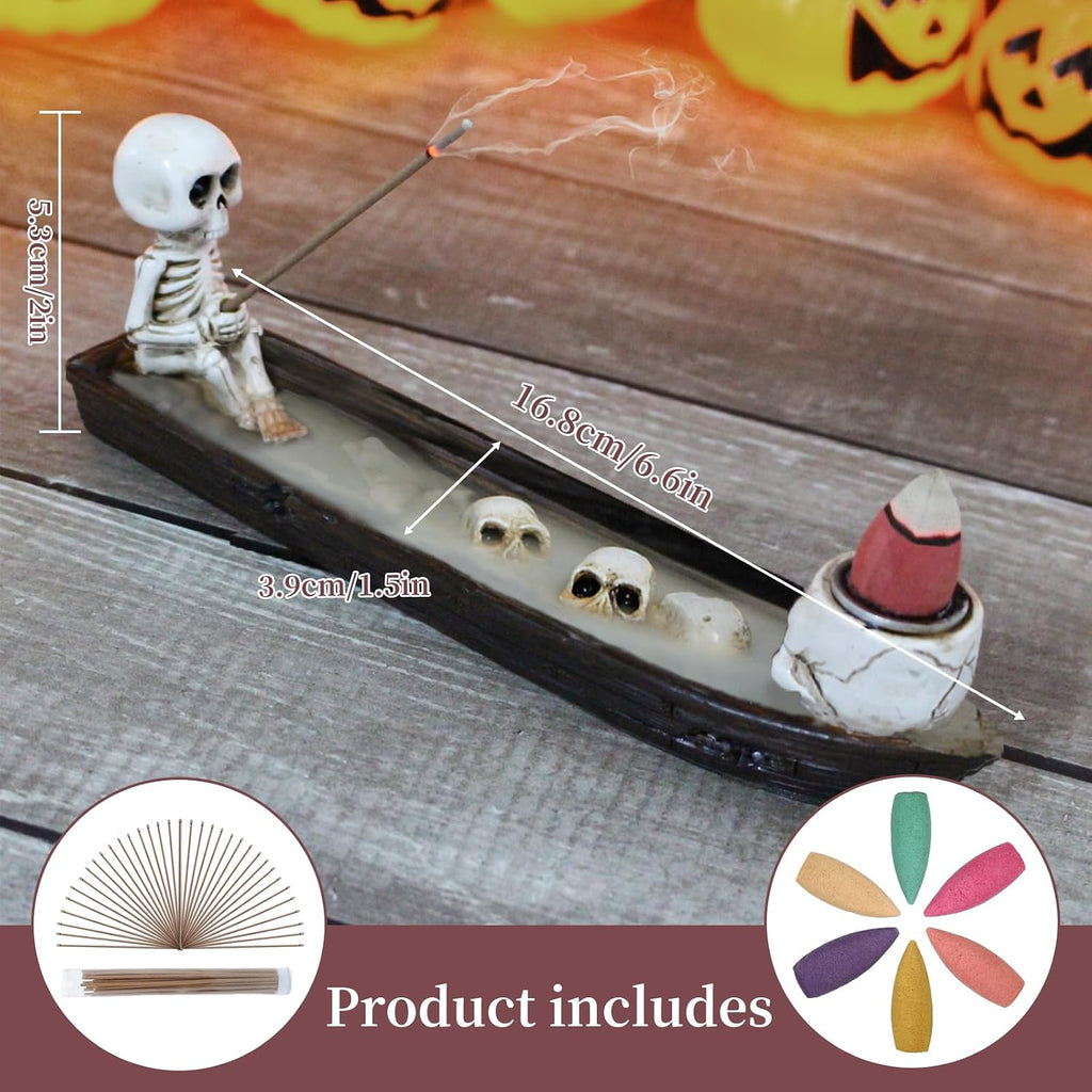 Incense Burner, backflow Incense Burner,Skeleton Ship Incense Holder,Hand-Carved Decorations,Cool Room Decorations