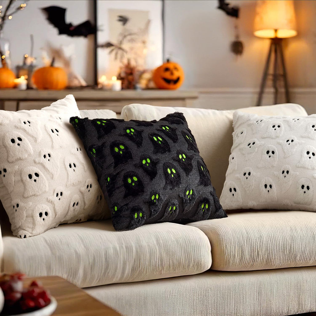 Black Halloween Pillow Covers Cute Ghost Decor Set of 2 18x18