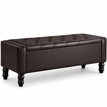 50 Inch Faux Leather Storage Ottoman Bench End of Bed