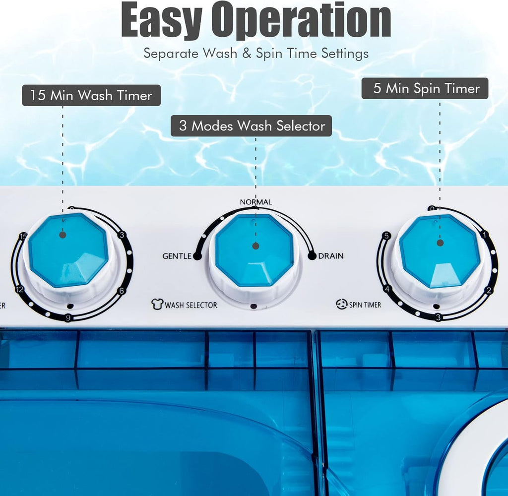 Portable Washing Machine, Twin Tub 26lbs Capacity Laundry Washer, 18lbs Washer and 8lbs Spinner Combo with Timer Knobs