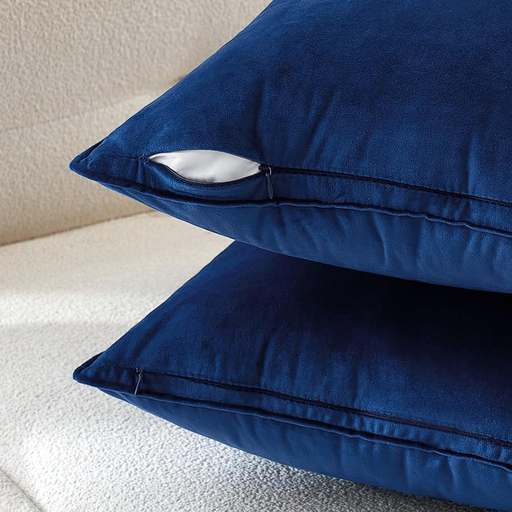 Decorative Navy Blue Velvet Throw Pillow Covers for Couch 18x18 Inch
