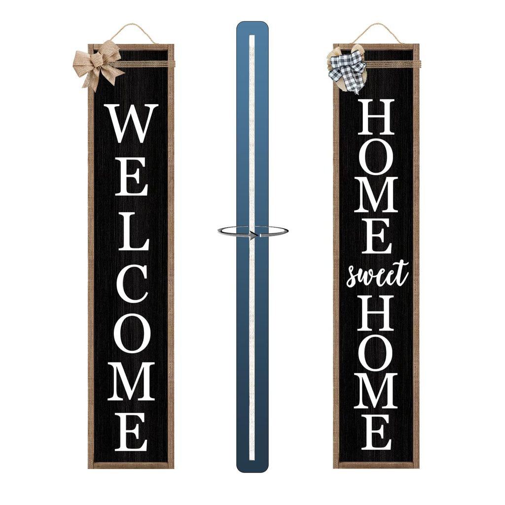 Outdoor Welcome Sign for Front Porch 2 Sided 45"X9" Wood Black