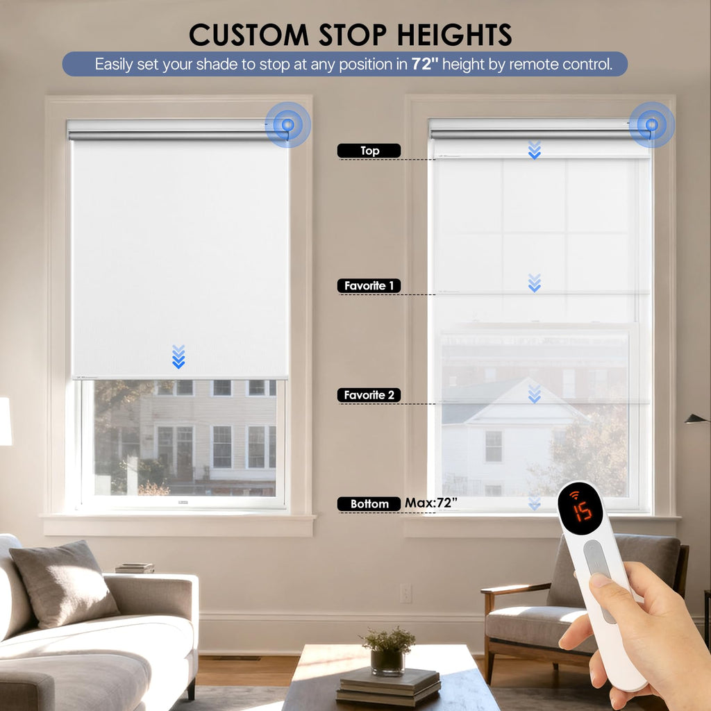 Motorized Blinds, Blackout Roller Blinds with Remote Control & Solar Panel