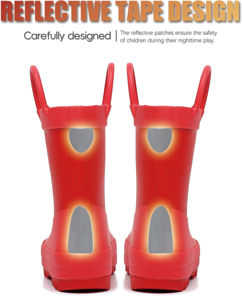 Toddler Rain Boots with Easy-On Handles, Waterproof, Premium Natural Rubber, Lightweight, Flexible with Traction