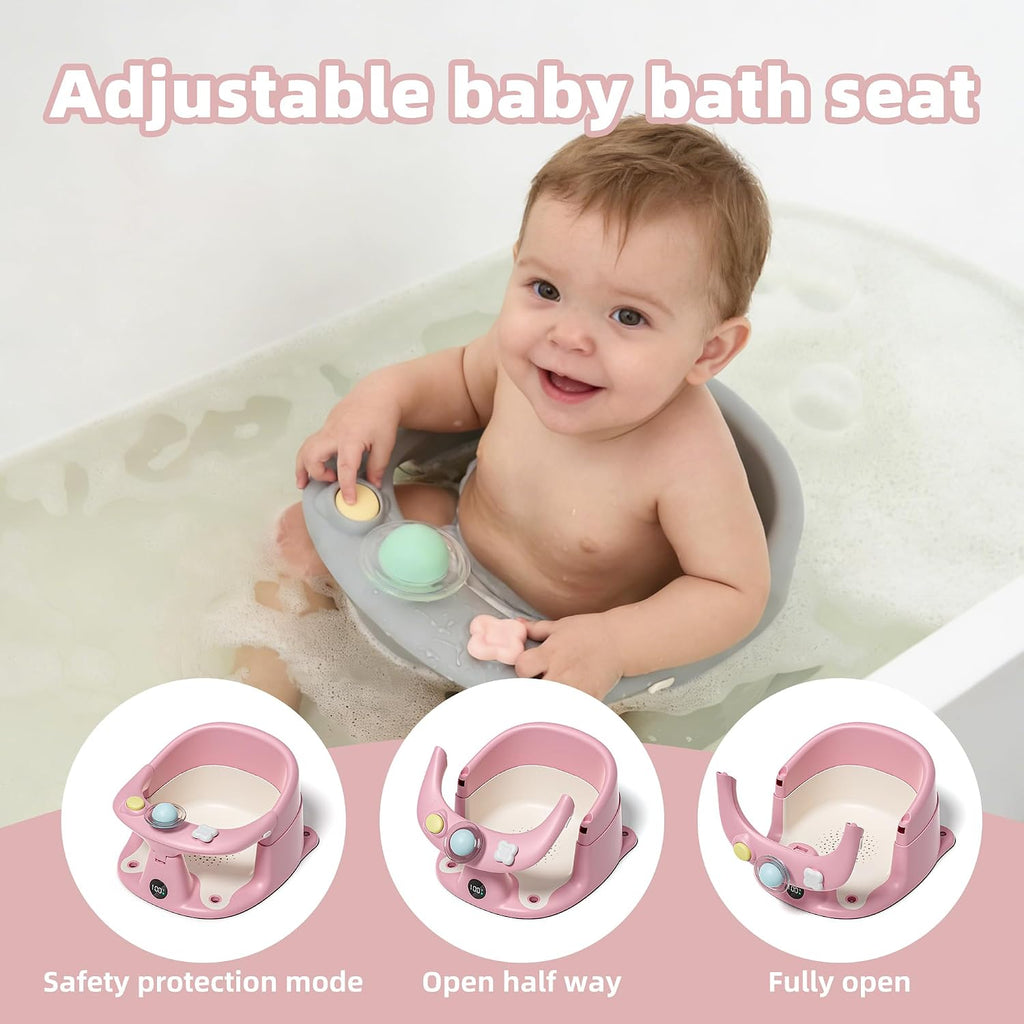 Bath Seat for Babies 6 Months & up with Thermometer, Non-Slip Toddler Bath Seats for Sitting Up, Safe Infant &
