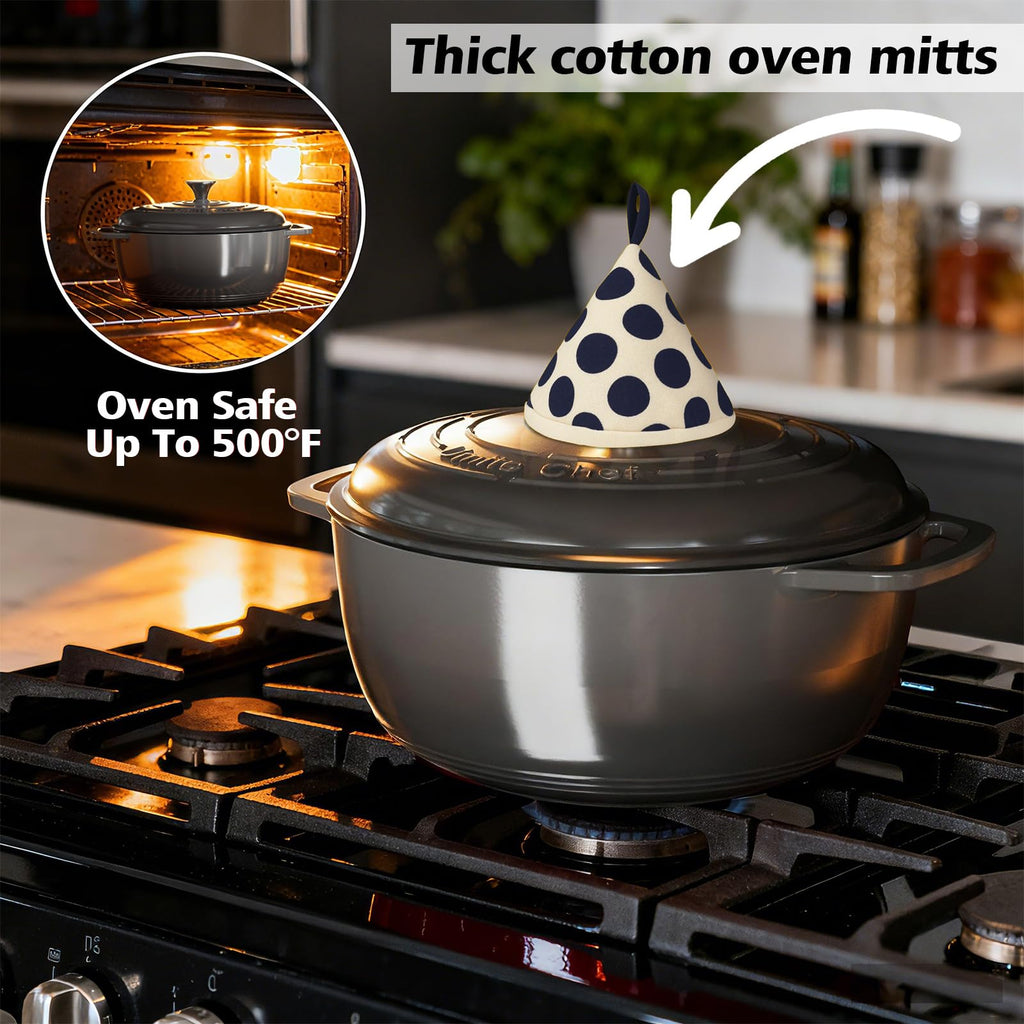 Enameled Cast Iron Dutch Oven - 6QT Pot with Lid & Cotton Potholders - Dual Handles -Versatile Heavy Duty Cookware