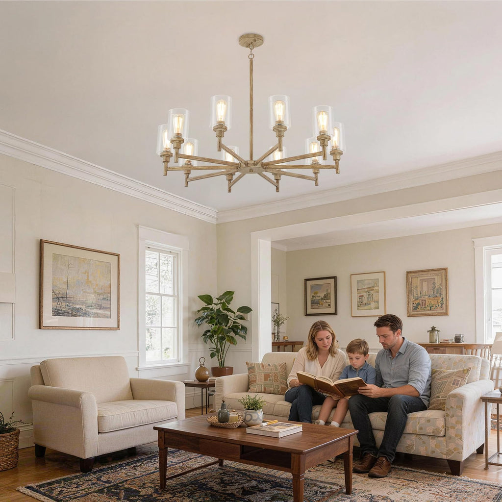10-Light Large Farmhouse Chandeliers with Glass Cover 41"