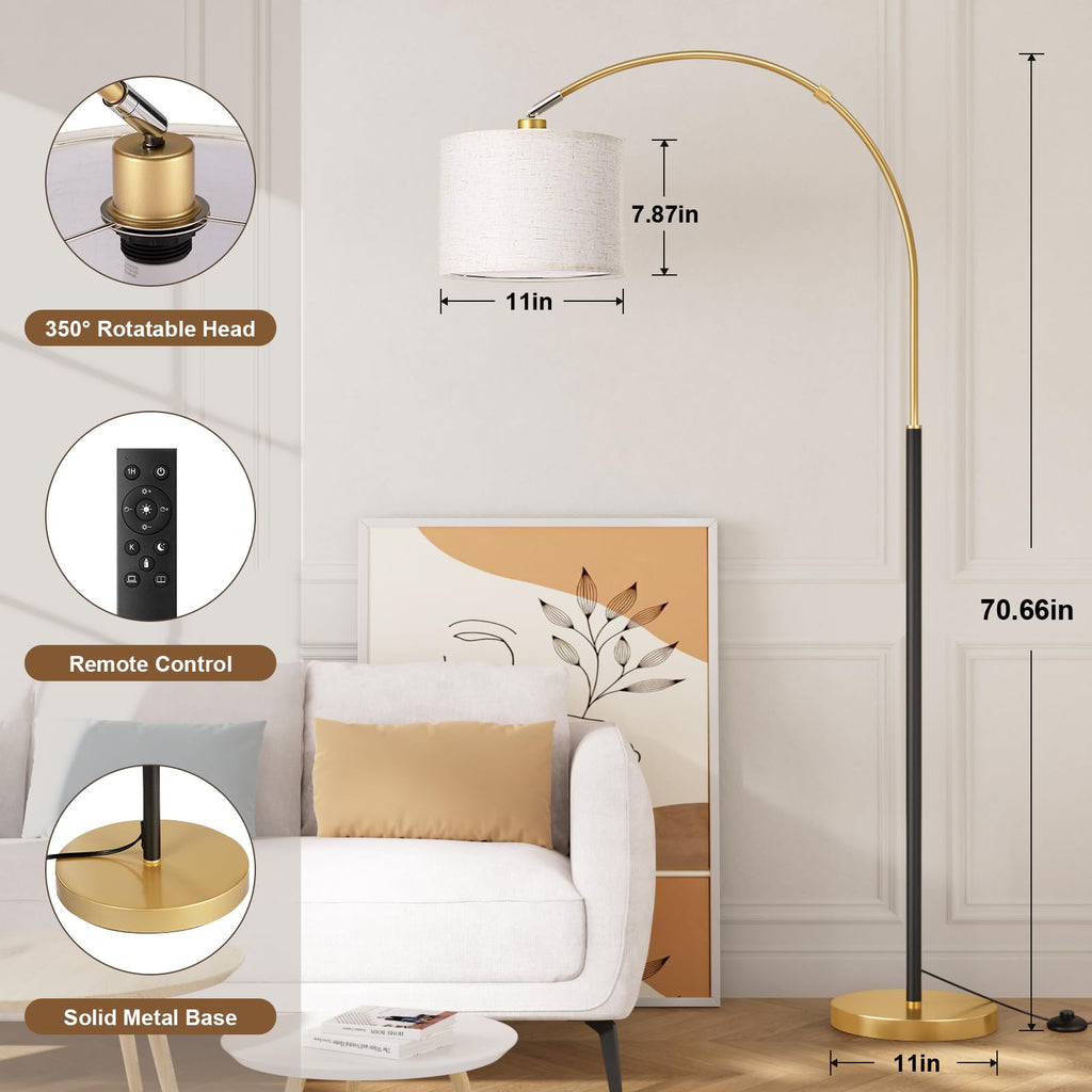 Dimmable Arc Floor Lamp with Remote, Color Temperatures and Brightness Adjustable, Arched Floor Lamp with Rotating
