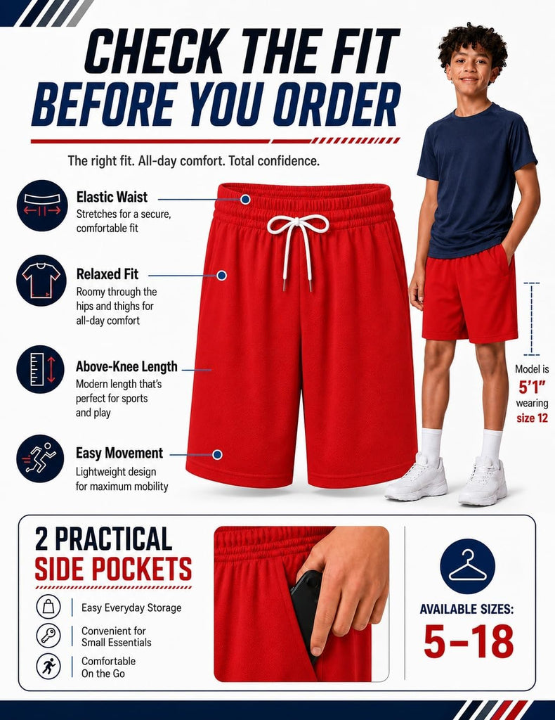 Boys Athletic Shorts Mesh Basketball Soccer Shorts Breathable Quick Dry Running Gym Shorts for Youth