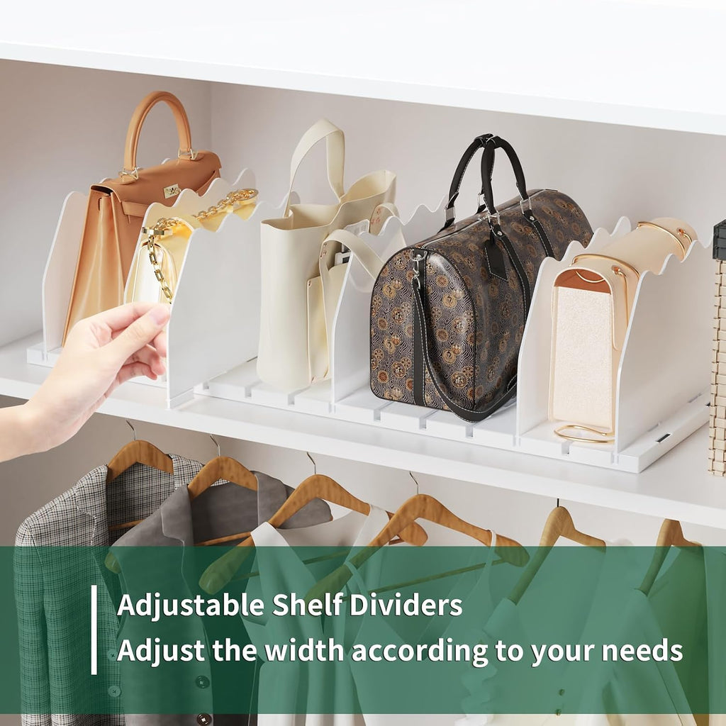 Shelf Divider for Closet, Adjustable Purse Organizers, White