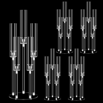 4 Set 5 Arms Acrylic Candelabra Centerpieces,Clear Candlesticks Holder with Acrylic Shade for Valentine's Day Dinner