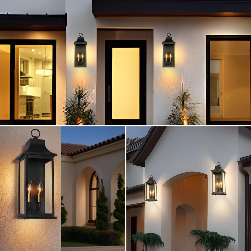 18"Outdoor Porch Light Wall Mount, Anti-Rust Aluminum & Clear Glass Wall Lamp, Outside Wall Lantern with E12 Socket