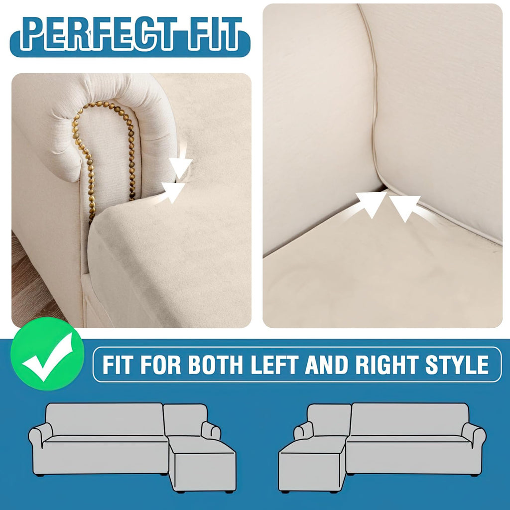 Couch Cover Velvet Chaise Cushion Cover for Sectional Sofas - Elastic L-Shaped Sofa Seat Covers Washable, Slipcover